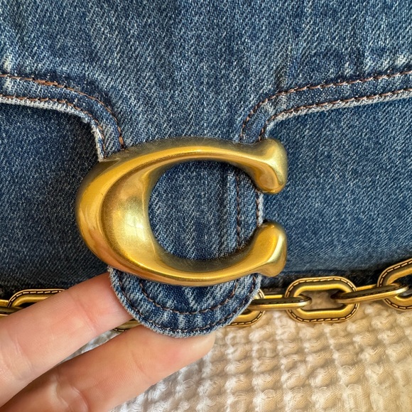 Coach Blue Denim Shoulder Bag with Gold Accents - Picture 5 of 9